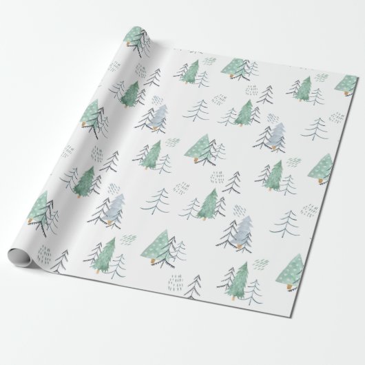 Waterverf Pine Trees kerstinpakpapier Cadeaupapier (Uitgerold)