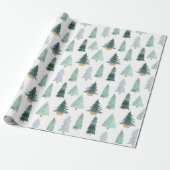 Waterverf Pine Trees kerstinpakpapier Cadeaupapier (Uitgerold)