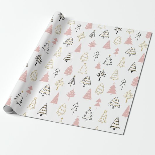 Waterverf Pine Trees kerstinpakpapier Cadeaupapier (Uitgerold)