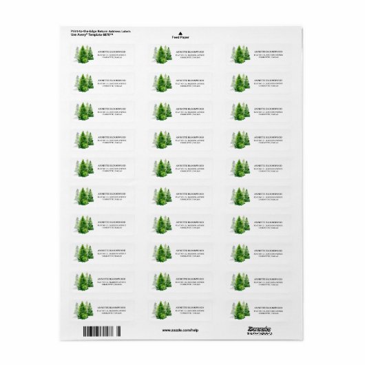 Waterverf Pine Trees | Kerstlabel Etiket (Full Sheet)