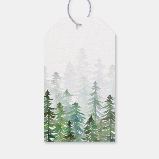 Waterverf Pine Trees Kerstmis Cadeaulabel (Achterkant)