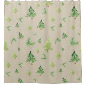 Waterverf Pine Trees Kraft Brown Rustiek Homey Douchegordijn (Voorkant)