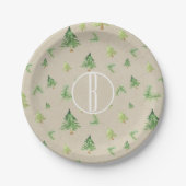 Waterverf Pine Trees Kraft Rustic Winter Wedding Papieren Bordje (Voorkant)