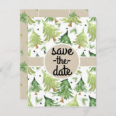 Waterverf Pine Trees Kraft Rustiek Save the Date Aankondigingskaart (Voorkant / Achterkant)