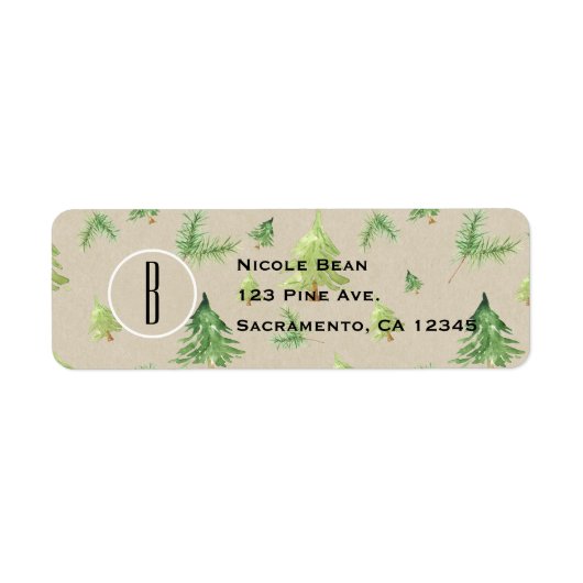 Waterverf Pine Trees Kraft & White Rustic Wedding Etiket (Voorkant)
