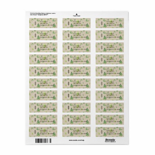 Waterverf Pine Trees Kraft & White Rustic Wedding Etiket (Full Sheet)