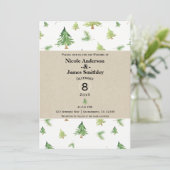 Waterverf Pine Trees Kraft & White Rustic Wedding Kaart (Staand voorkant)