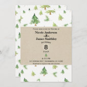 Waterverf Pine Trees Kraft & White Rustic Wedding Kaart (Voorkant / Achterkant)