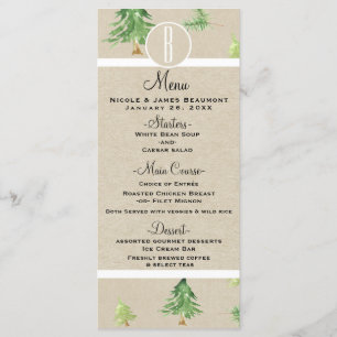 Waterverf Pine Trees Kraft Winter Wedding Menu