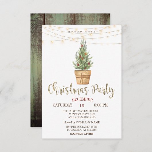 Waterverf Pine Trees, lichte kerstmis Kaart (Voorkant / Achterkant)