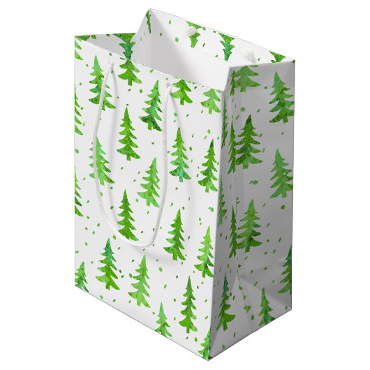 Waterverf Pine Trees Medium Cadeauzakje (Voorkant Gekanteld)