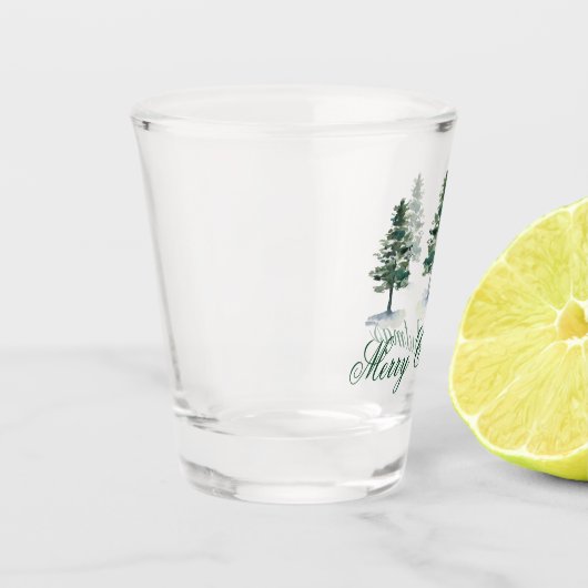 Waterverf Pine Trees Merry Kerstmis Shot Glas (Links)