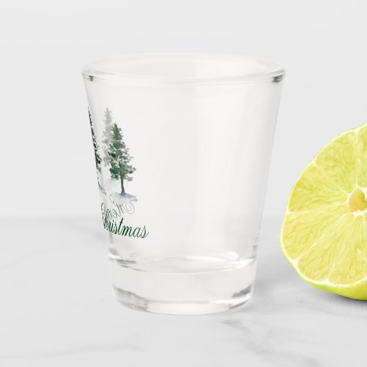 Waterverf Pine Trees Merry Kerstmis Shot Glas (Rechts)