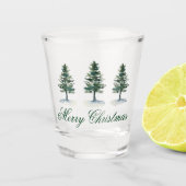 Waterverf Pine Trees Merry Kerstmis Shot Glas (Voorkant)