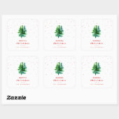 Waterverf Pine Trees met Rode Kerst Vierkante Sticker (Vel)