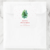Waterverf Pine Trees met Rode Kerst Vierkante Sticker (Tas)