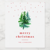 Waterverf Pine Trees met Rode Kerst Wijn Etiket (Enkel label)