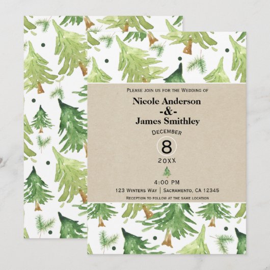 Waterverf Pine Trees Modern Rustic Kraft Wedding Kaart (Voorkant / Achterkant)