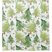 Waterverf Pine Trees Modern Rustic Monogram Kraft Douchegordijn (Voorkant)