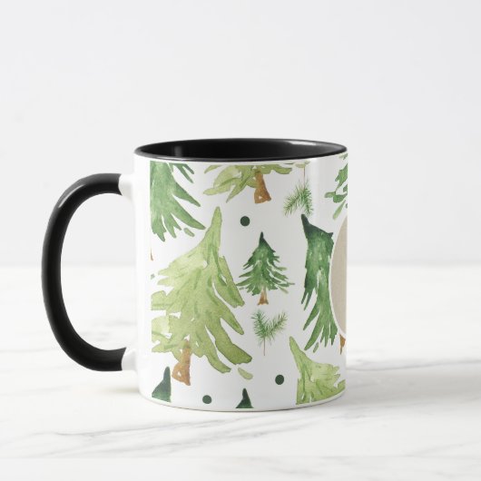 Waterverf Pine Trees Modern Rustic Monogram Kraft Mok (Links)
