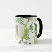 Waterverf Pine Trees Modern Rustic Monogram Kraft Mok (Voorkant rechts)