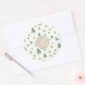 Waterverf Pine Trees Monogram Initiaal Party Favor Ronde Sticker (Envelop)