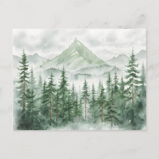 Waterverf Pine Trees Mountain Forest Briefkaart (Voorkant)