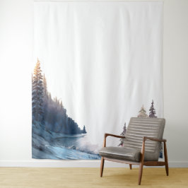 Waterverf Pine Trees Mountain, Landscape Wandkleed