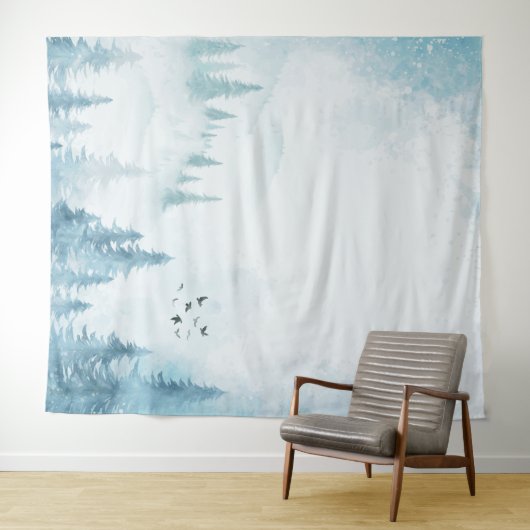 Waterverf Pine Trees Mountain Wandkleed (In Situ (horizontaal))