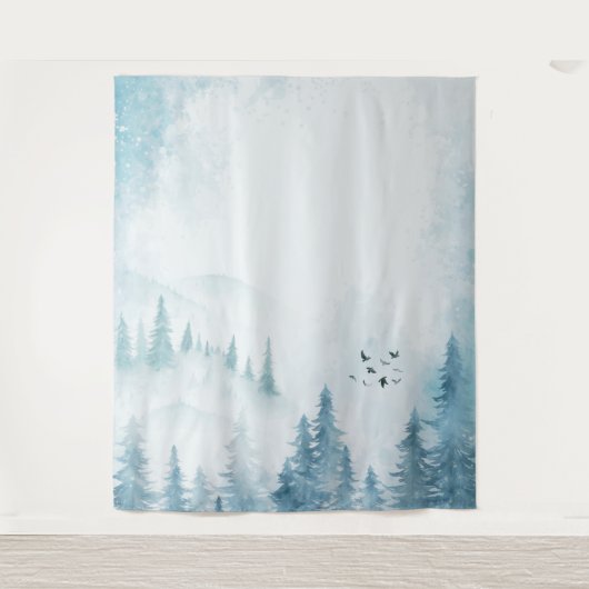 Waterverf Pine Trees Mountain Wandkleed (Voorkant)