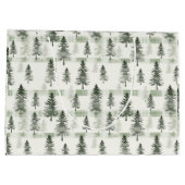 Waterverf Pine Trees Plaid Christmas Gift Bag | S Groot Cadeauzakje (Achterkant)