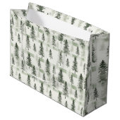 Waterverf Pine Trees Plaid Christmas Gift Bag | S Groot Cadeauzakje (Voorkant Gekanteld)