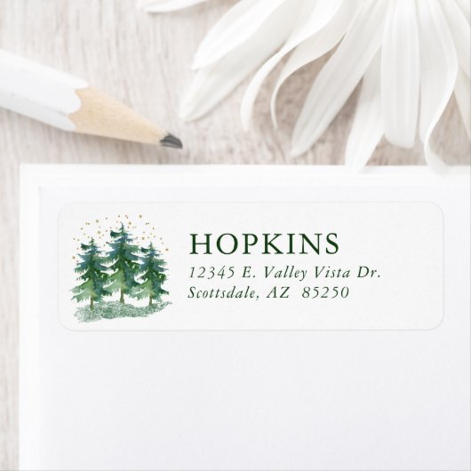 Waterverf Pine Trees Return Address Label (Insitu)