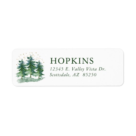 Waterverf Pine Trees Return Address Label (Voorkant)