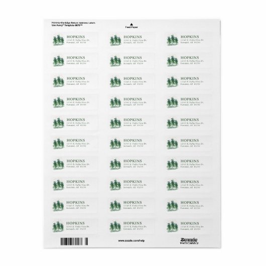 Waterverf Pine Trees Return Address Label (Full Sheet)