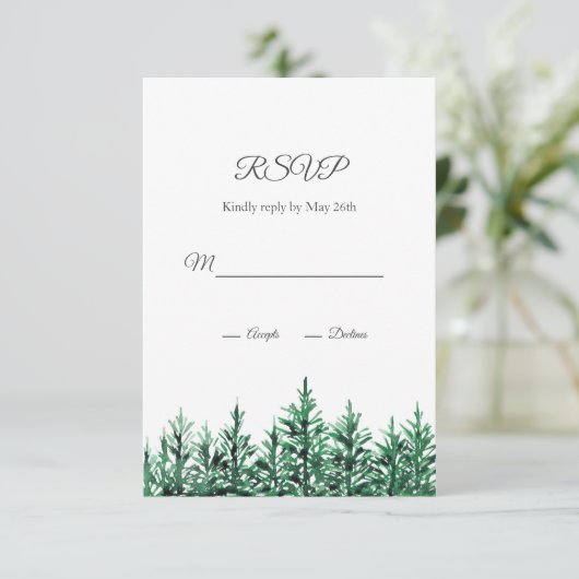 Waterverf Pine Trees RSVP Kaartje (Staand voorkant)