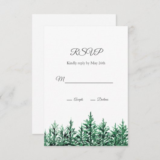 Waterverf Pine Trees RSVP Kaartje (Voorkant / Achterkant)