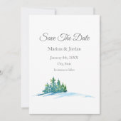 Waterverf Pine Trees Sneeuwkapje Save The Date (Voorkant)