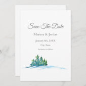 Waterverf Pine Trees Sneeuwkapje Save The Date (Voorkant / Achterkant)