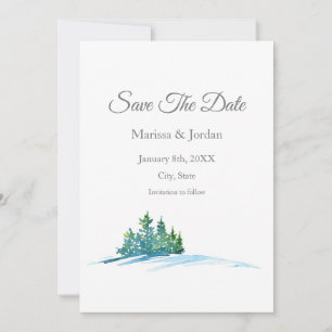 Waterverf Pine Trees Sneeuwkapje Save The Date