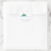 "Waterverf Pine Trees Snowscape" Adresetiketten Ronde Sticker (Tas)