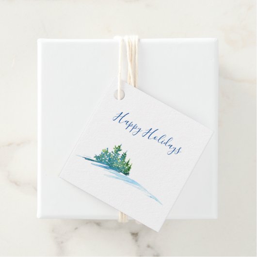 Waterverf Pine Trees Snowscape Bedankjes Labels (In situ)