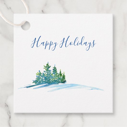 Waterverf Pine Trees Snowscape Bedankjes Labels (Voorkant)