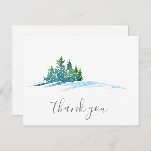 Waterverf Pine Trees Snowscape Bedankkaart (Voorkant / Achterkant)