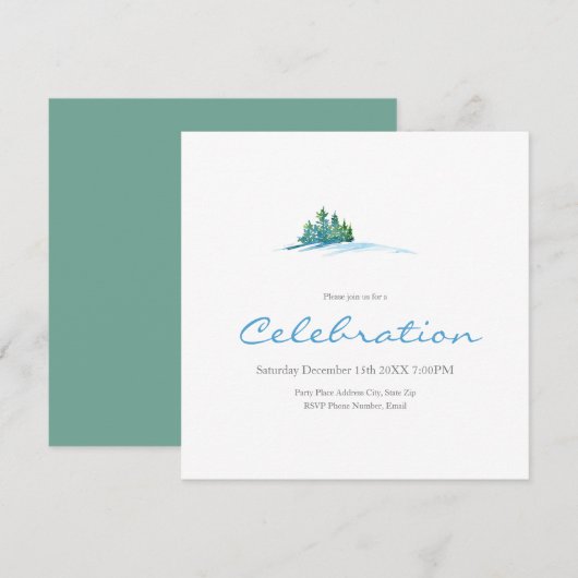 Waterverf Pine Trees Snowscape Invitation Kaart (Voorkant / Achterkant)