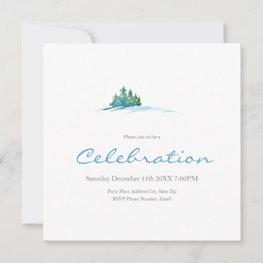 Waterverf Pine Trees Snowscape Invitation Kaart (Voorkant)