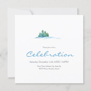 Waterverf Pine Trees Snowscape Invitation Kaart