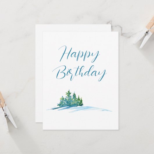 Waterverf Pine Trees Snowscape Kaart (Voorkant / Achterkant in situ)