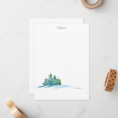 Waterverf Pine Trees Snowscape Notitiekaartje (Voorkant / Achterkant in situ)