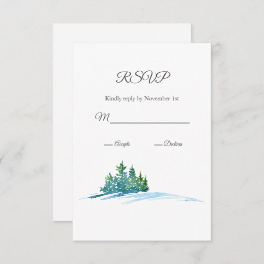 Waterverf Pine Trees Snowscape RSVP Kaartje (Voorkant / Achterkant)